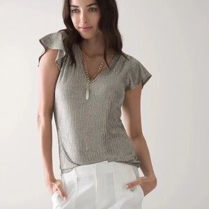 Metallic V-Neck Ruffle Sleeve Top White House Black Market